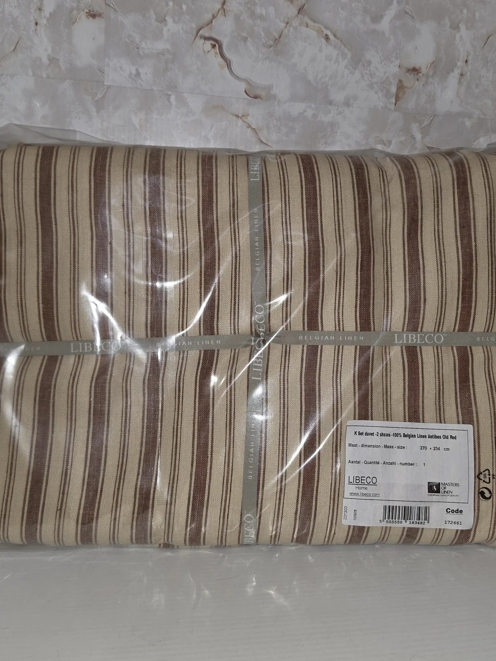 Libeco Belgian Linen Antibes Old Red Striped King Duvet Set